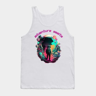 Adventure Awaits TShirt, Cosmic, Astronaut In Space, Planets, Vibrant Colors Tank Top